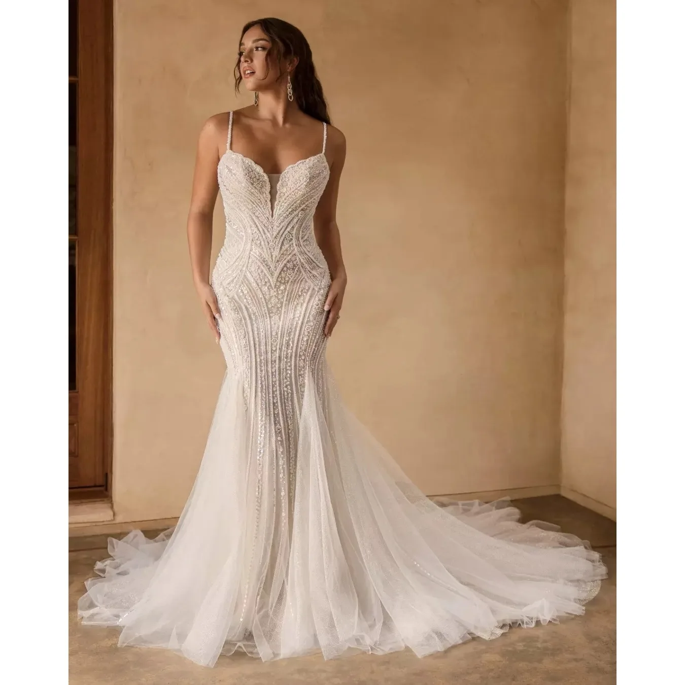 Customized Luxury Sparkling Beaded Lace Mermaid Wedding Dress Shining Sequined Long Sleeves Bridal Gown Vestidos De Novia
Customized Luxury Sparkling Beaded Lace Mermaid Wedding Dress Shining Sequined Long Sleeves Bridal Gown Vestidos De Novia