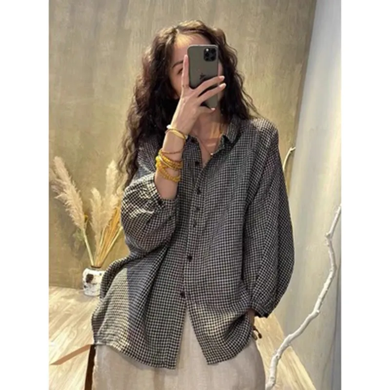 New Arrival Spring Autumn Women Long Sleeve Loose Turn-down Collar Casual Shirts Cotton Linen Plaid Vintage Blouse Tops C629
New Arrival Spring Autumn Women Long Sleeve Loose Turn-down Collar Casual Shirts Cotton Linen Plaid Vintage Blouse Tops C629
