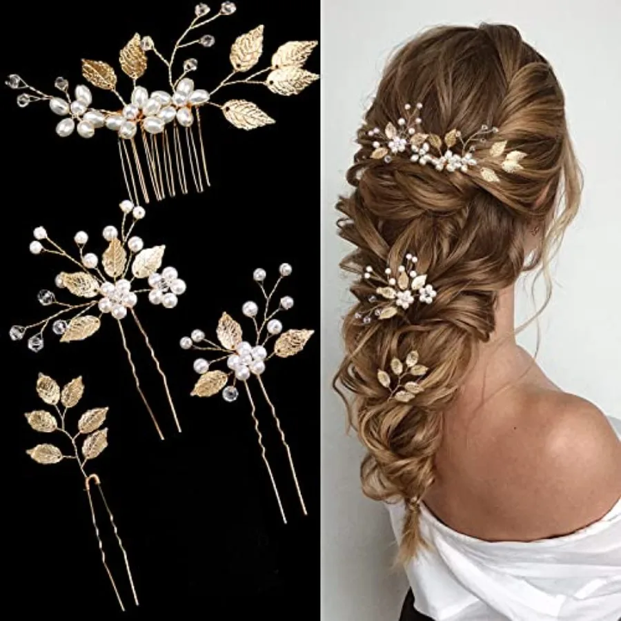 4 Pieces Bridal Wedding Hair Pins Gold Leaf Crystal Pearl Hair Pins Clips Flower Headpiece Vintage Wedding Hair Accessories for
4 Pieces Bridal Wedding Hair Pins Gold Leaf Crystal Pearl Hair Pins Clips Flower Headpiece Vintage Wedding Hair Accessories for
