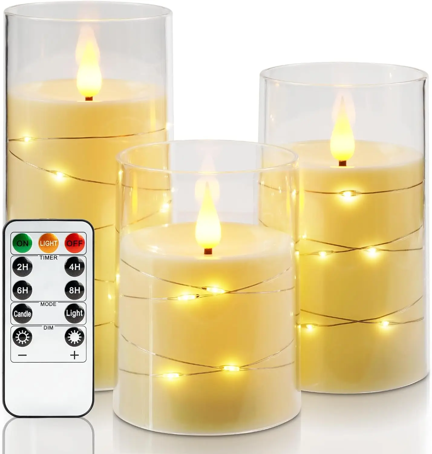 LED Flameless Candles with Fairy Lights, Battery Operated, Remote & Timer, Set of 3, Ivory White
LED Flameless Candles with Fairy Lights, Battery Operated, Remote & Timer, Set of 3, Ivory White