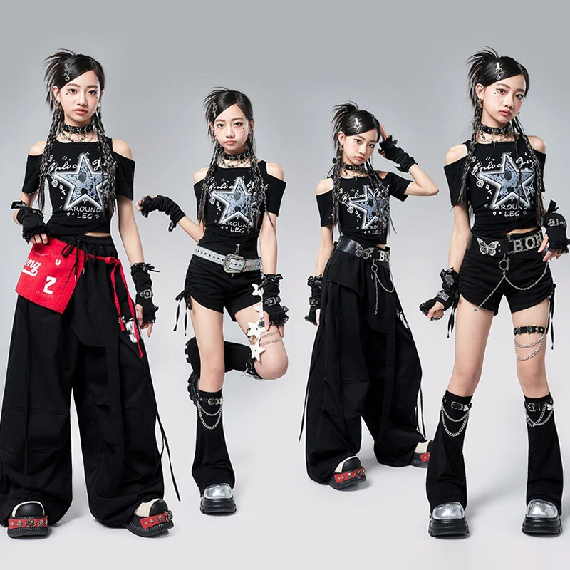 Kpop Dance Costume Girl Jazz Stage Outfit Black Performance Wear Crop Top Baggy Pants Kid School Show Clothing Streetwear 5628
Kpop Dance Costume Girl Jazz Stage Outfit Black Performance Wear Crop Top Baggy Pants Kid School Show Clothing Streetwear 5628