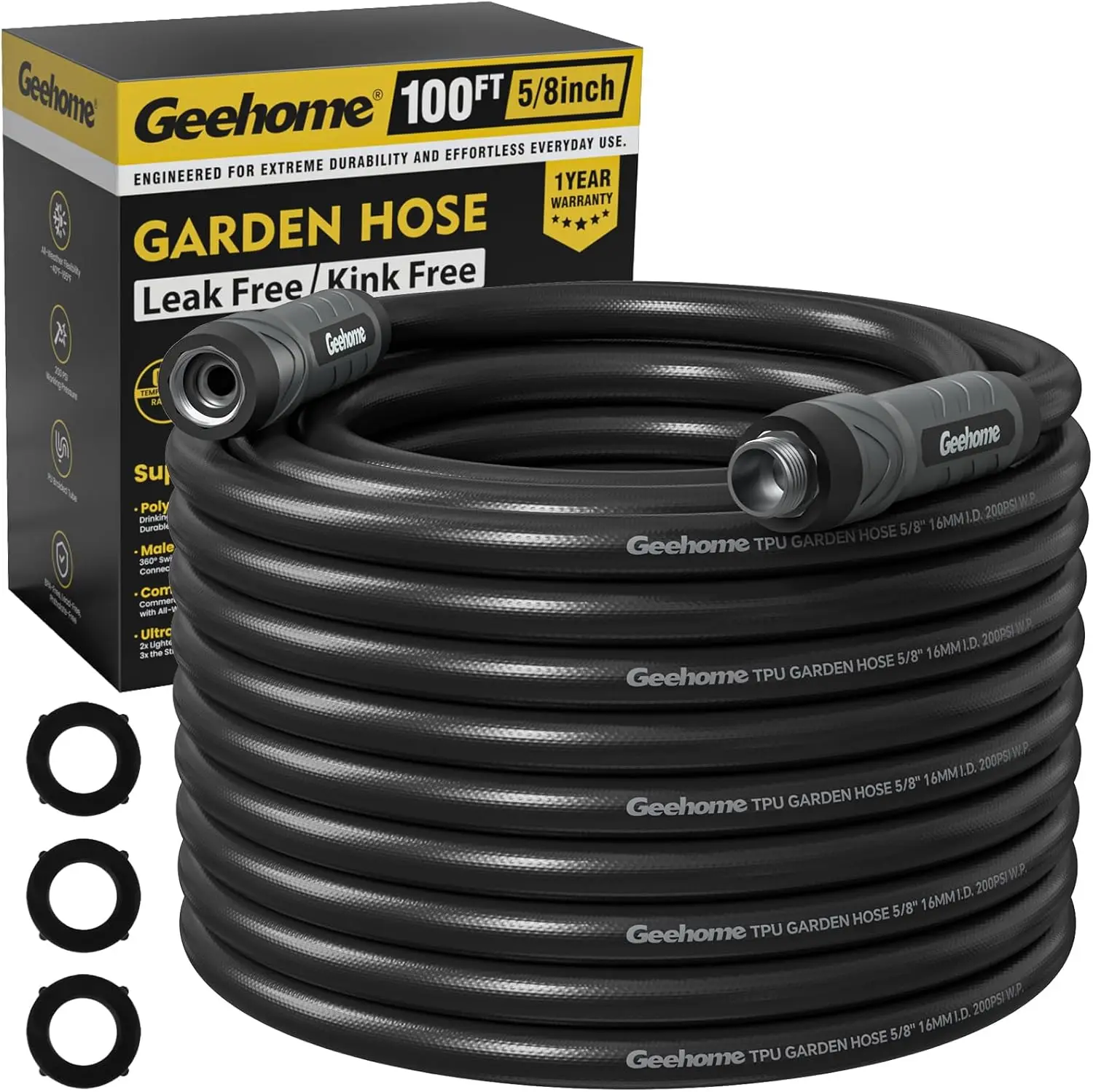 100ft 5/8" Heavy Duty Polyurethane Garden Hose, No-Kink, Leakproof, 600 PSI, Lightweight, Flexible, Black
100ft 5/8" Heavy Duty Polyurethane Garden Hose, No-Kink, Leakproof, 600 PSI, Lightweight, Flexible, Black