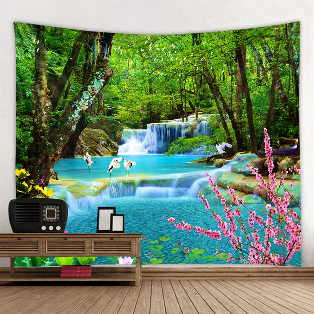 Waterfall tapestry forest landscape wall hanging natural scenery room wall decoration background cloth home aesthetic decoration
Waterfall tapestry forest landscape wall hanging natural scenery room wall decoration background cloth home aesthetic decoration