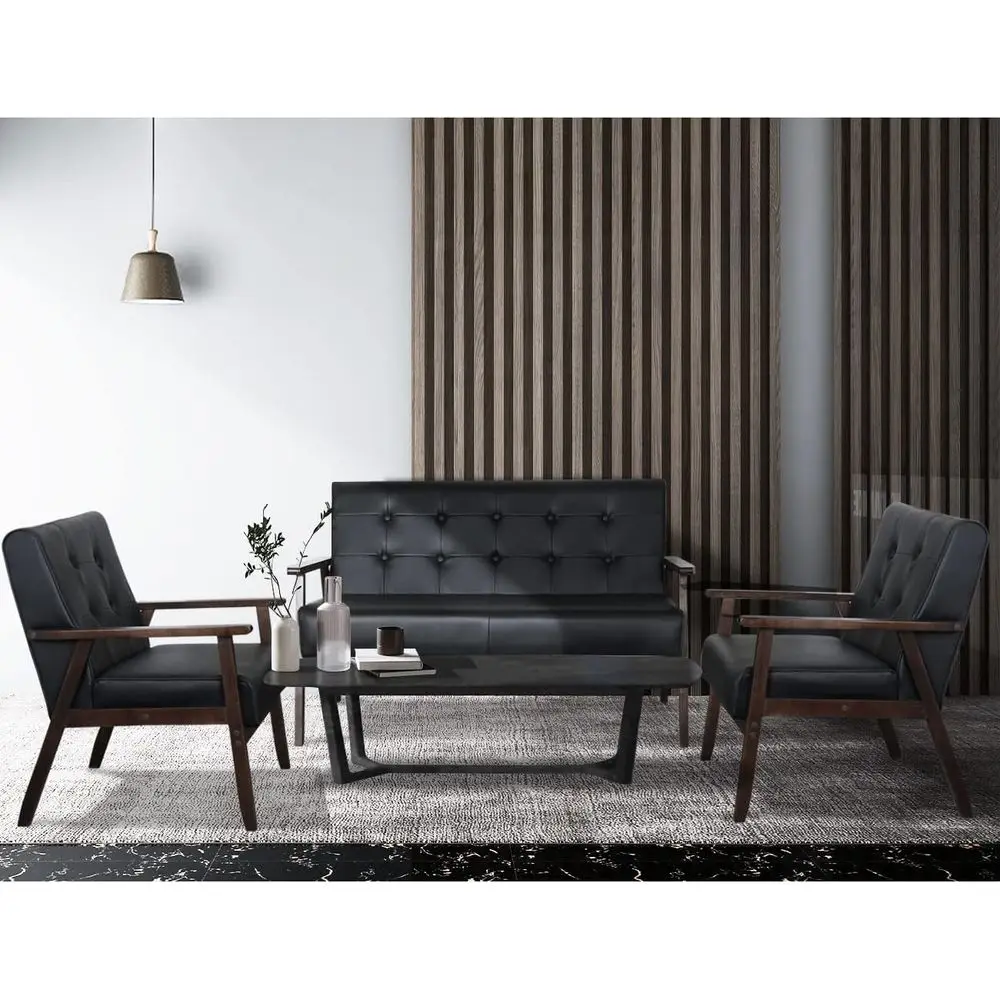 Black Leather Sofa Set with 2 Accent Chairs and 1 Loveseat for Small Spaces
Black Leather Sofa Set with 2 Accent Chairs and 1 Loveseat for Small Spaces