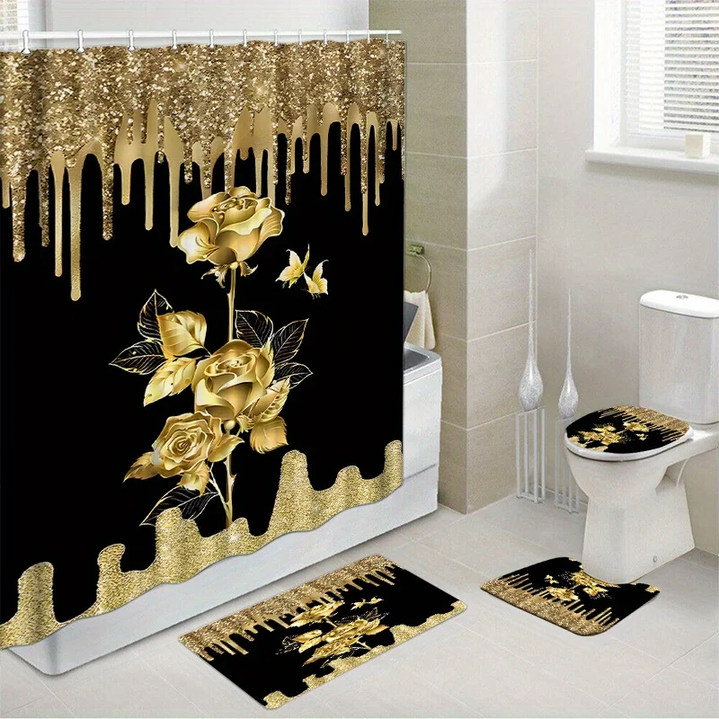 Комплект из четырех предметов для ванной комнаты Golden Elegance — роскошная водонепроницаемая занавеска для душа для полного набора для ванной комнаты
Комплект из четырех предметов для ванной комнаты Golden Elegance — роскошная водонепроницаемая занавеска для душа для полного набора для ванной комнаты