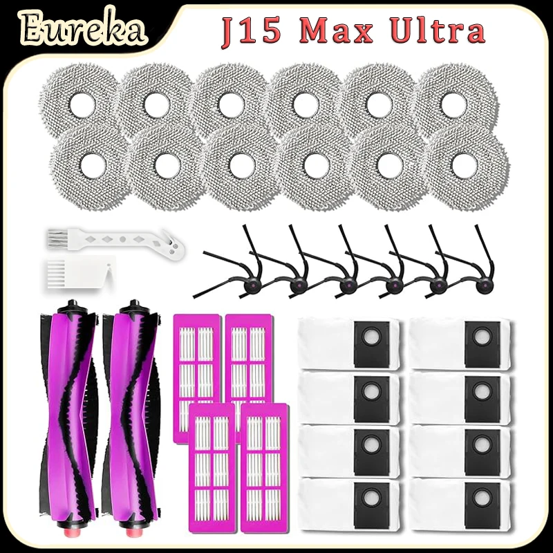 Replacement Parts Kit For Eureka J15 Max Ultra Robot Vacuum Accessories,Main Brushes,HEPA Filter,Mop Pads,Side Brushes,Dust Bags
Replacement Parts Kit For Eureka J15 Max Ultra Robot Vacuum Accessories,Main Brushes,HEPA Filter,Mop Pads,Side Brushes,Dust Bags