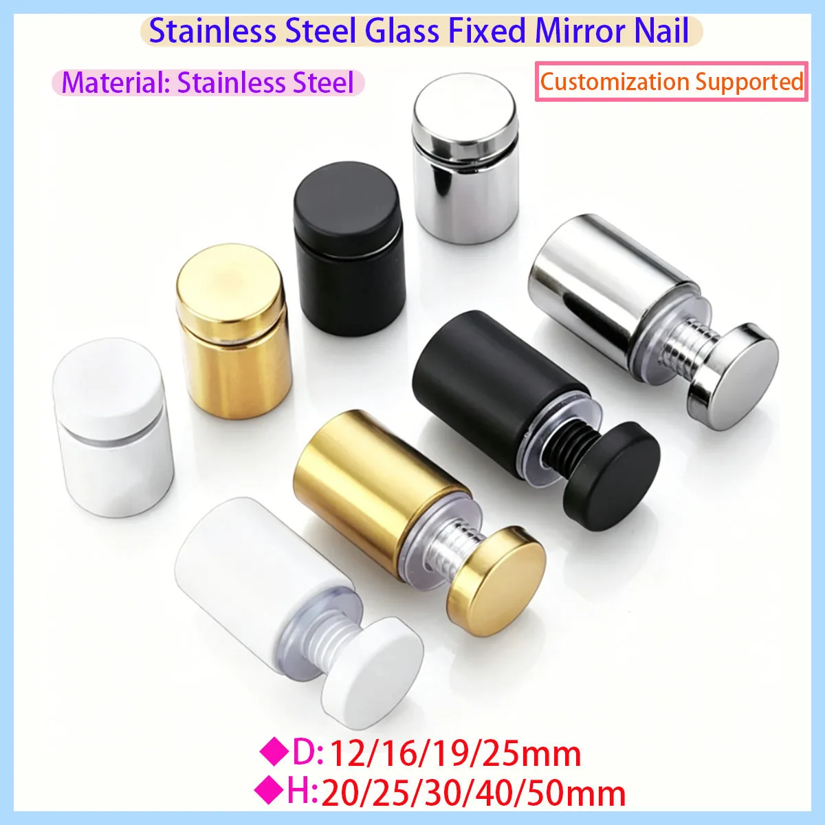 Stainless Steel Advertising Fixing Screws, Acrylic Photo Frame, Glass Sign Wall Frame Nails, 12/16/19/25mm
Stainless Steel Advertising Fixing Screws, Acrylic Photo Frame, Glass Sign Wall Frame Nails, 12/16/19/25mm