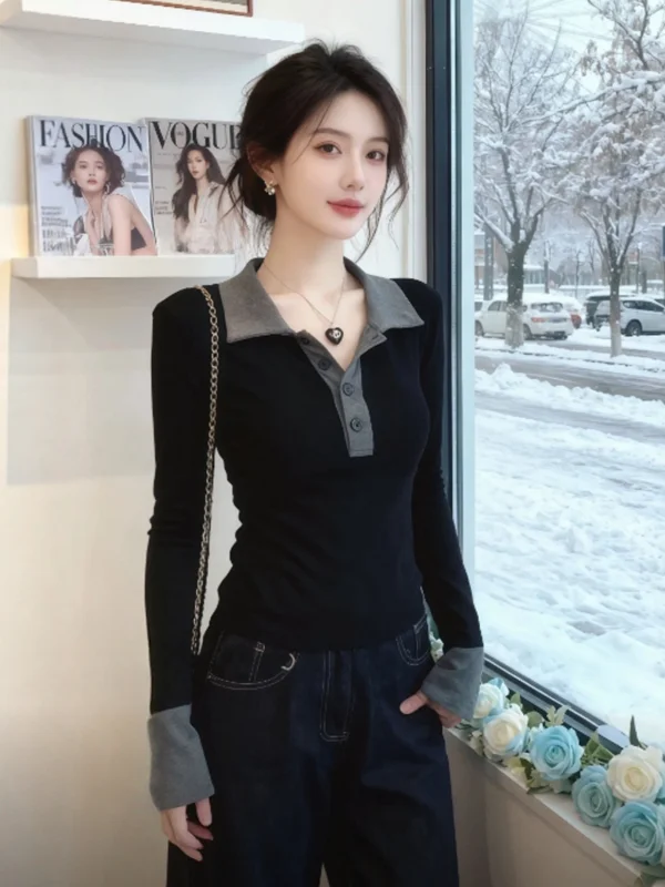 Slim Fit Long Sleeve Neck T-Shirt Women's Inner Wear Black Grey Early Spring Can Be Worn outside High End Feeling Top
Slim Fit Long Sleeve Neck T-Shirt Women's Inner Wear Black Grey Early Spring Can Be Worn outside High End Feeling Top