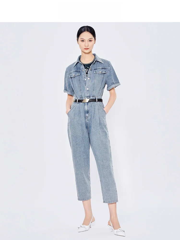 Washed Denim Jumpsuit Women's Casual Waist Cinching One-Piece Spring Fashion Cotton Blend Fabric Long Pants Full Body Coverage
Washed Denim Jumpsuit Women's Casual Waist Cinching One-Piece Spring Fashion Cotton Blend Fabric Long Pants Full Body Coverage