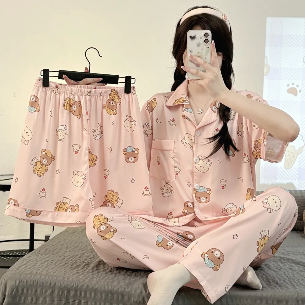 Kawaii Rilakkuma Pajamas Short Sleeves Long Pants Sleepwear Cute Cartoon Anime Student Home Clothes Three-piece Set Girls Gifts
Kawaii Rilakkuma Pajamas Short Sleeves Long Pants Sleepwear Cute Cartoon Anime Student Home Clothes Three-piece Set Girls Gifts