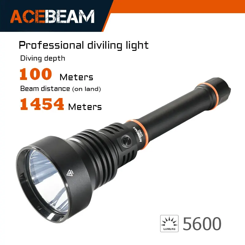 ACEBEAM D30 Diving Flashlight SFT-90X Flashlight 5600 Lumen 1454 Meter Beam Distance Diving Depth 100m 2 x 21700 USB-C Battery
ACEBEAM D30 Diving Flashlight SFT-90X Flashlight 5600 Lumen 1454 Meter Beam Distance Diving Depth 100m 2 x 21700 USB-C Battery