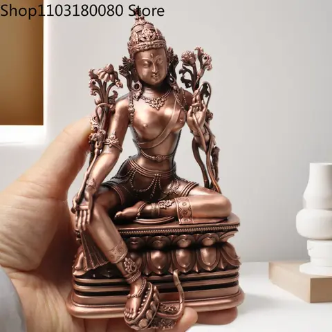 15cm Red copper carving Zanabazar-style Green Tara buddha statue