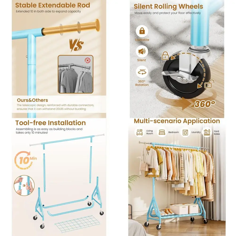 Прочная металлическая вешалка для одежды, выдерживает до 200 кг, на колесиках с фиксаторами, небесно-голубая, для спальни
Прочная металлическая вешалка для одежды, выдерживает до 200 кг, на колесиках с фиксаторами, небесно-голубая, для спальни