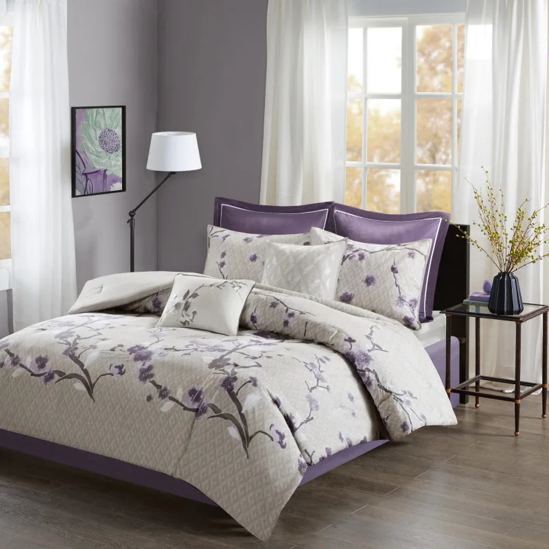 8 Piece Cotton Comforter Set Purple/Taupe Queen
8 Piece Cotton Comforter Set Purple/Taupe Queen