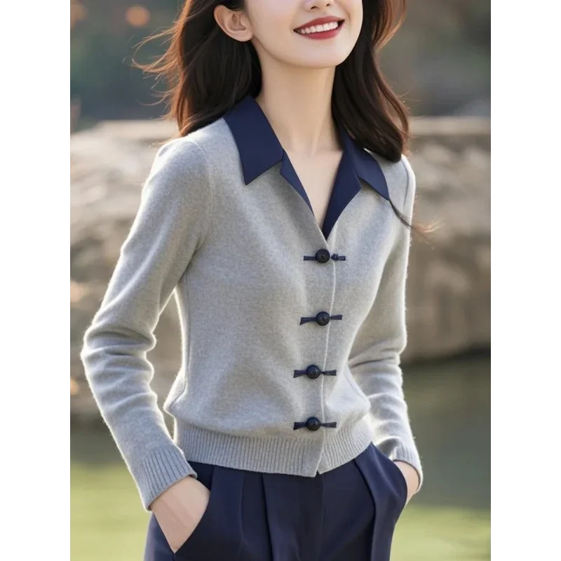 Women's Clothing Turn-down Collar Contrast Color Long Sleeve Sweater Knitted Pullover Screw Thread Stylish Tops E6218
Women's Clothing Turn-down Collar Contrast Color Long Sleeve Sweater Knitted Pullover Screw Thread Stylish Tops E6218