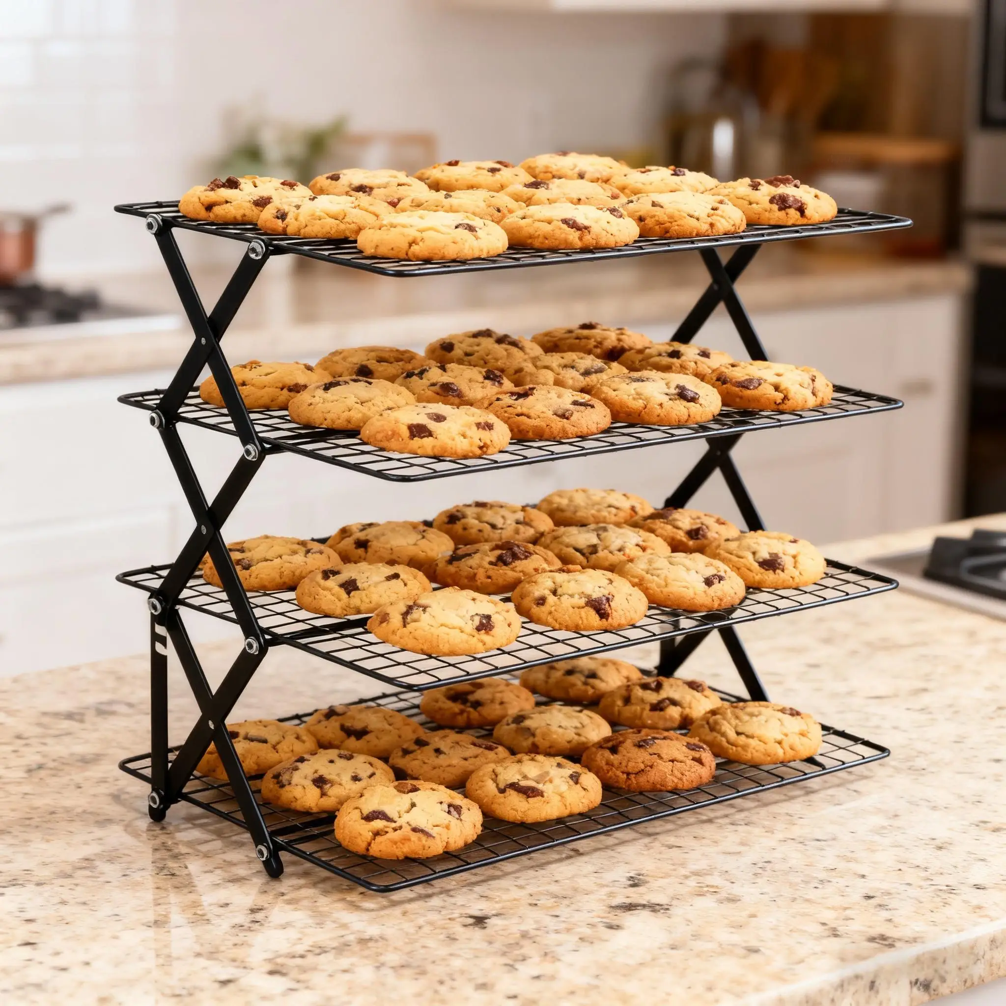 Collapsible Cooling Rack, Metal Wire Baking Tray, Stackable Drying Rack with Adjustable Four-Position Design,