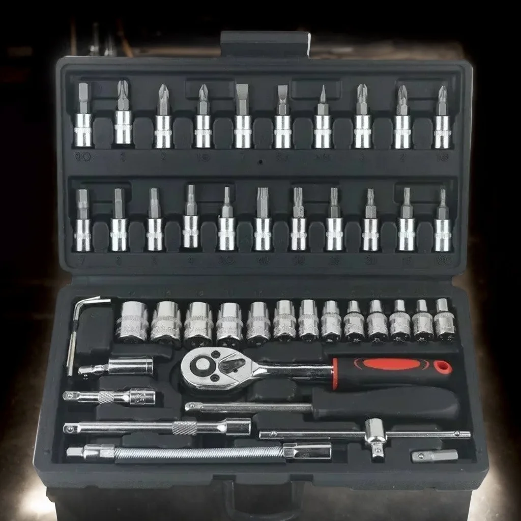 46pcs 1/4-Inch Car Repair Tool Kit - Socket Set with Ratchet & Torque Wrench for Auto Mechanics
46pcs 1/4-Inch Car Repair Tool Kit - Socket Set with Ratchet & Torque Wrench for Auto Mechanics