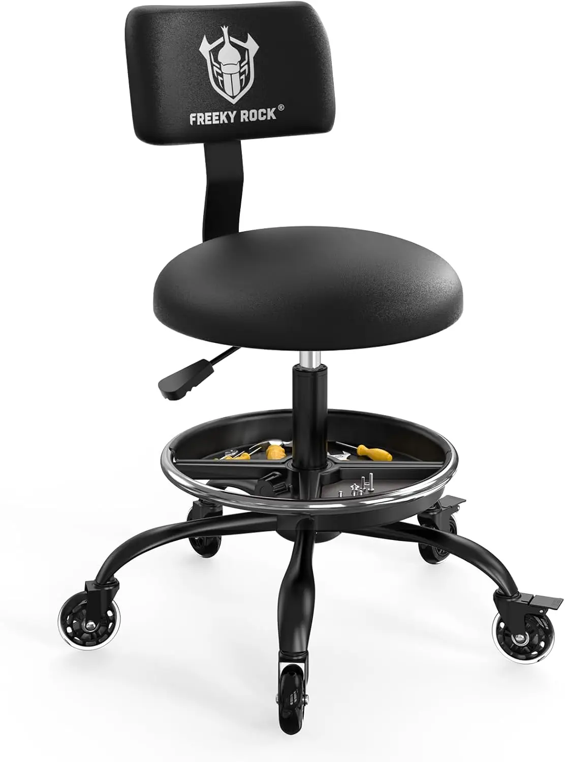 Heavy Duty Rolling Shop Stool with Backrest, Height Adjustable Swivel Chair with Footrest and Storage Tray for Garage, Kitchen, Salon
Heavy Duty Rolling Shop Stool with Backrest, Height Adjustable Swivel Chair with Footrest and Storage Tray for Garage, Kitchen, Salon