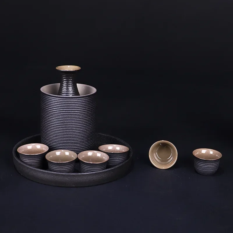 Japanese Style Ceramic Sake Pot Cup Set Black Pottery Liquor Wine Bottle Cups Tray
Japanese Style Ceramic Sake Pot Cup Set Black Pottery Liquor Wine Bottle Cups Tray