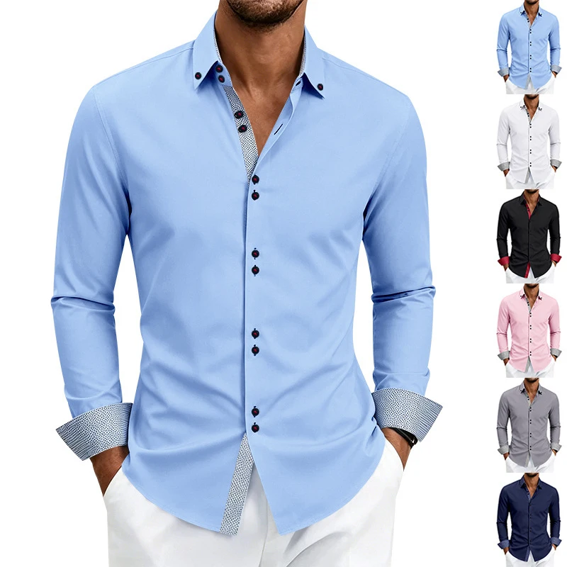 Men Color Block Long Sleeve Shirt, Double Button Stretch Wrinkle Resistant, All Season Business Casual Shirts For EU USWholesale
Men Color Block Long Sleeve Shirt, Double Button Stretch Wrinkle Resistant, All Season Business Casual Shirts For EU USWholesale