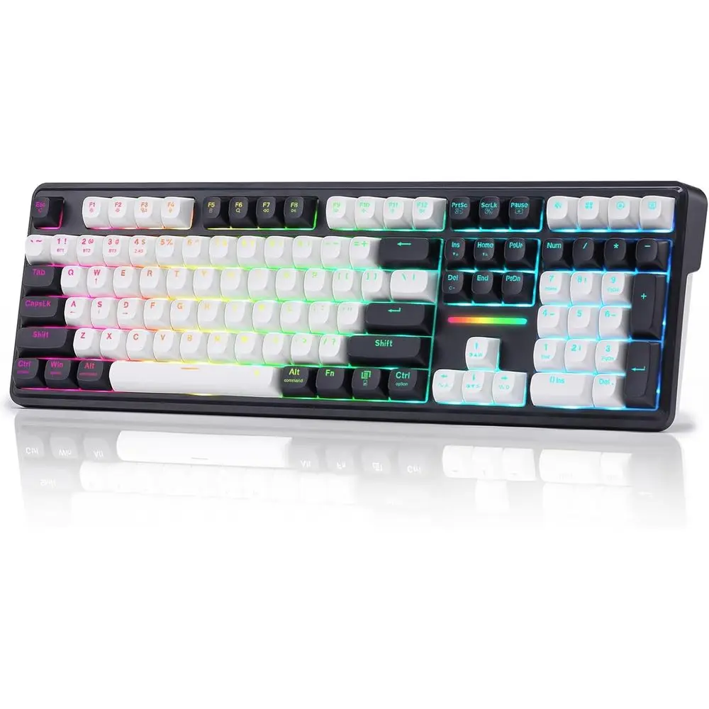 108-Key Mechanical Gaming Keyboard with RGB, 4 Extra Hotkeys, Hot-Swap Sockets, Noise Reduction, Transparent PBT Keys, Mint Mamb
108-Key Mechanical Gaming Keyboard with RGB, 4 Extra Hotkeys, Hot-Swap Sockets, Noise Reduction, Transparent PBT Keys, Mint Mamb