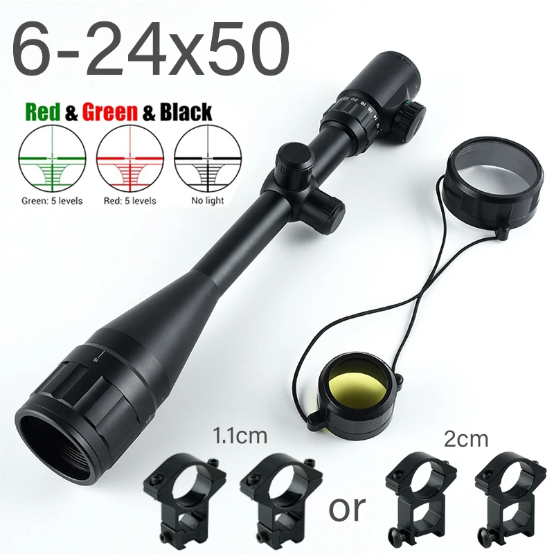 6-24x50 AOEG Red/Green Tactical Riflescope for Long Range Shooting Hunting Hunting Tactical Optical Airsoft Scope 11mm/20mm Rail
6-24x50 AOEG Red/Green Tactical Riflescope for Long Range Shooting Hunting Hunting Tactical Optical Airsoft Scope 11mm/20mm Rail