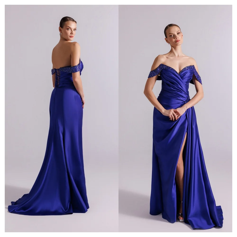 Customized Modern Purple Satin Evening Dress Fashion Boat Neck Off the Shoulder Party Dress High Quality
Customized Modern Purple Satin Evening Dress Fashion Boat Neck Off the Shoulder Party Dress High Quality