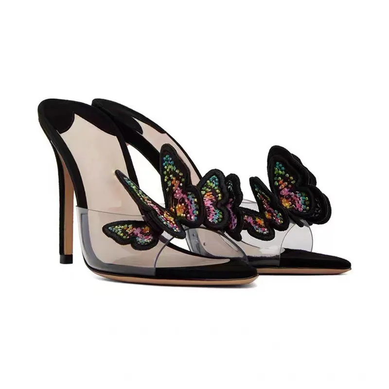 Butterfly Rhinestone Clear PVC Stiletto Heel Slippers Women Peep Toe Transparent Sexy Sandals Fashion Shiny Slippers
Butterfly Rhinestone Clear PVC Stiletto Heel Slippers Women Peep Toe Transparent Sexy Sandals Fashion Shiny Slippers