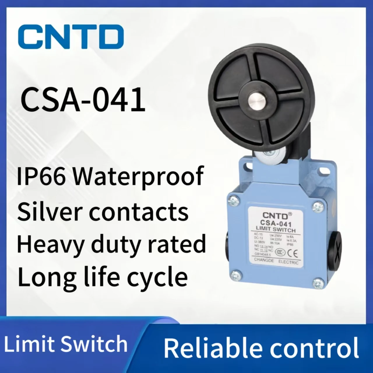 CNTD CSA-041 Micro Limit Switch Metal Roller IP66 Waterproof 250V 5A NO NC Industrial Position Control Sensor
CNTD CSA-041 Micro Limit Switch Metal Roller IP66 Waterproof 250V 5A NO NC Industrial Position Control Sensor