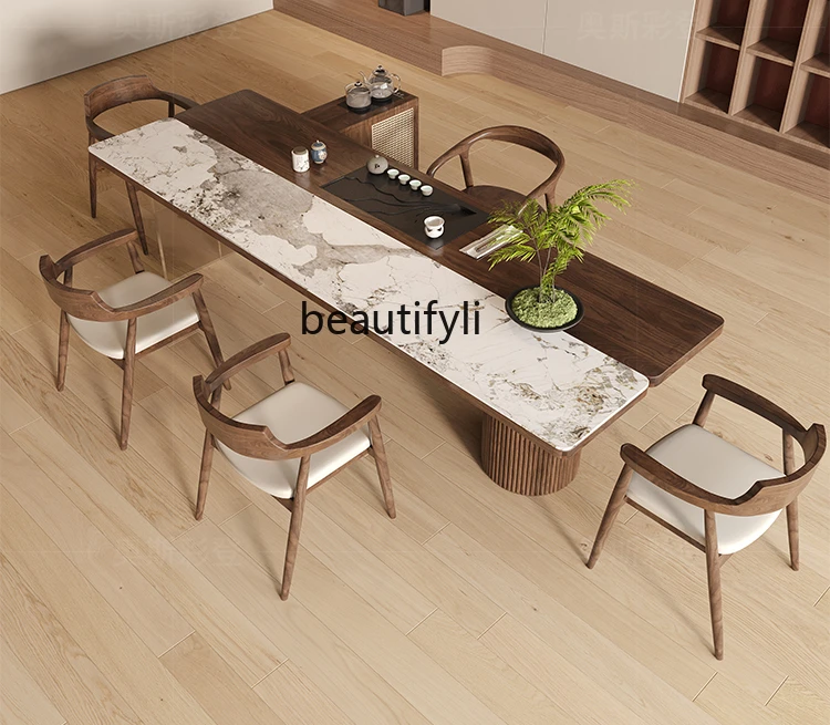 Rock slab tea table with tea tray high-end light luxury modern office designer solid wood tea table office integration
Rock slab tea table with tea tray high-end light luxury modern office designer solid wood tea table office integration