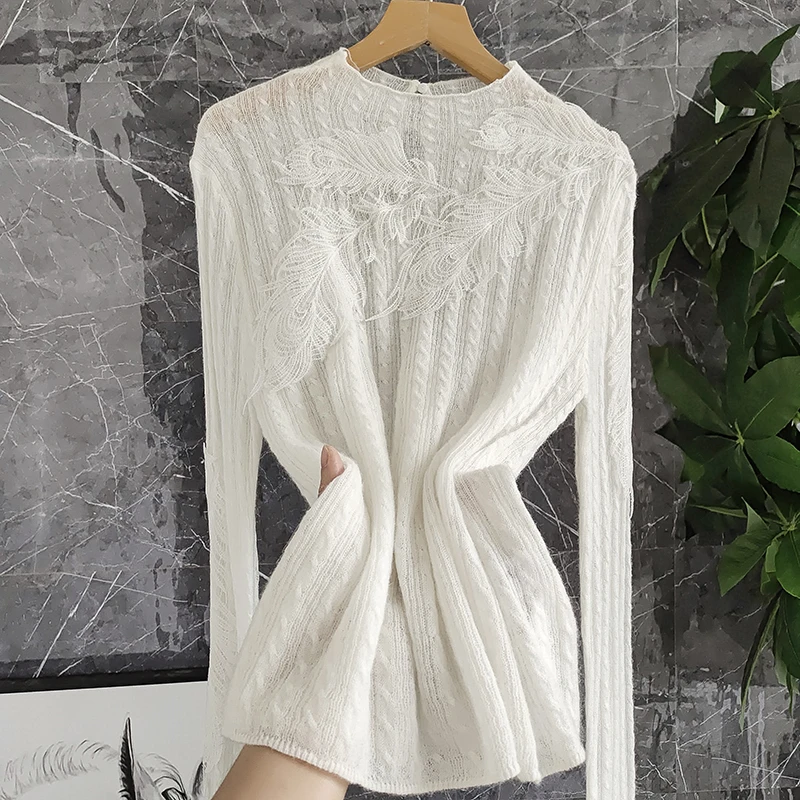 Ele Gentle Godd! Ultra-Fine Merino Wool Lace Splice Knitted Top Women's New Sle Slimming Inner Wear Base irt
Ele Gentle Godd! Ultra-Fine Merino Wool Lace Splice Knitted Top Women's New Sle Slimming Inner Wear Base irt