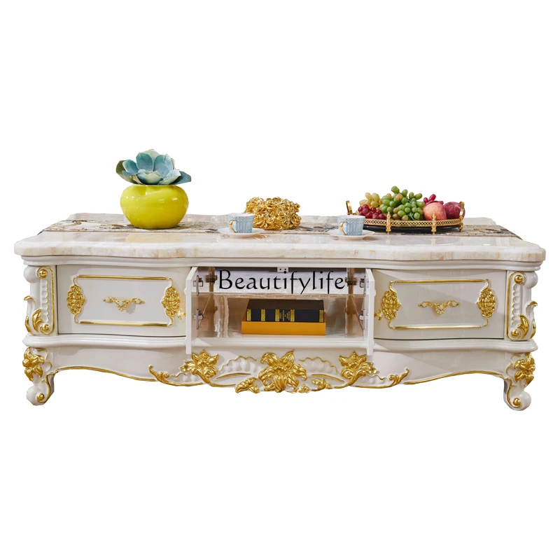 European solid wood marble living room carving modern simple square coffee table
European solid wood marble living room carving modern simple square coffee table