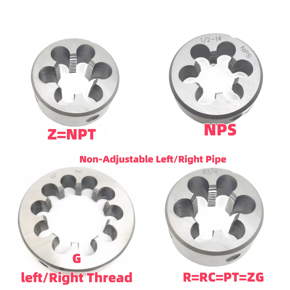 1PCS Non-Adjustable Left/Right Pipe Screw Threading Round Die G/R/ZG/NPT/Z/NPS 1/16 1/8 1/4 1/2 5/8 3/4 7/8 1'' 1-1I4" 1-1I2" 2"
1PCS Non-Adjustable Left/Right Pipe Screw Threading Round Die G/R/ZG/NPT/Z/NPS 1/16 1/8 1/4 1/2 5/8 3/4 7/8 1'' 1-1I4" 1-1I2" 2"