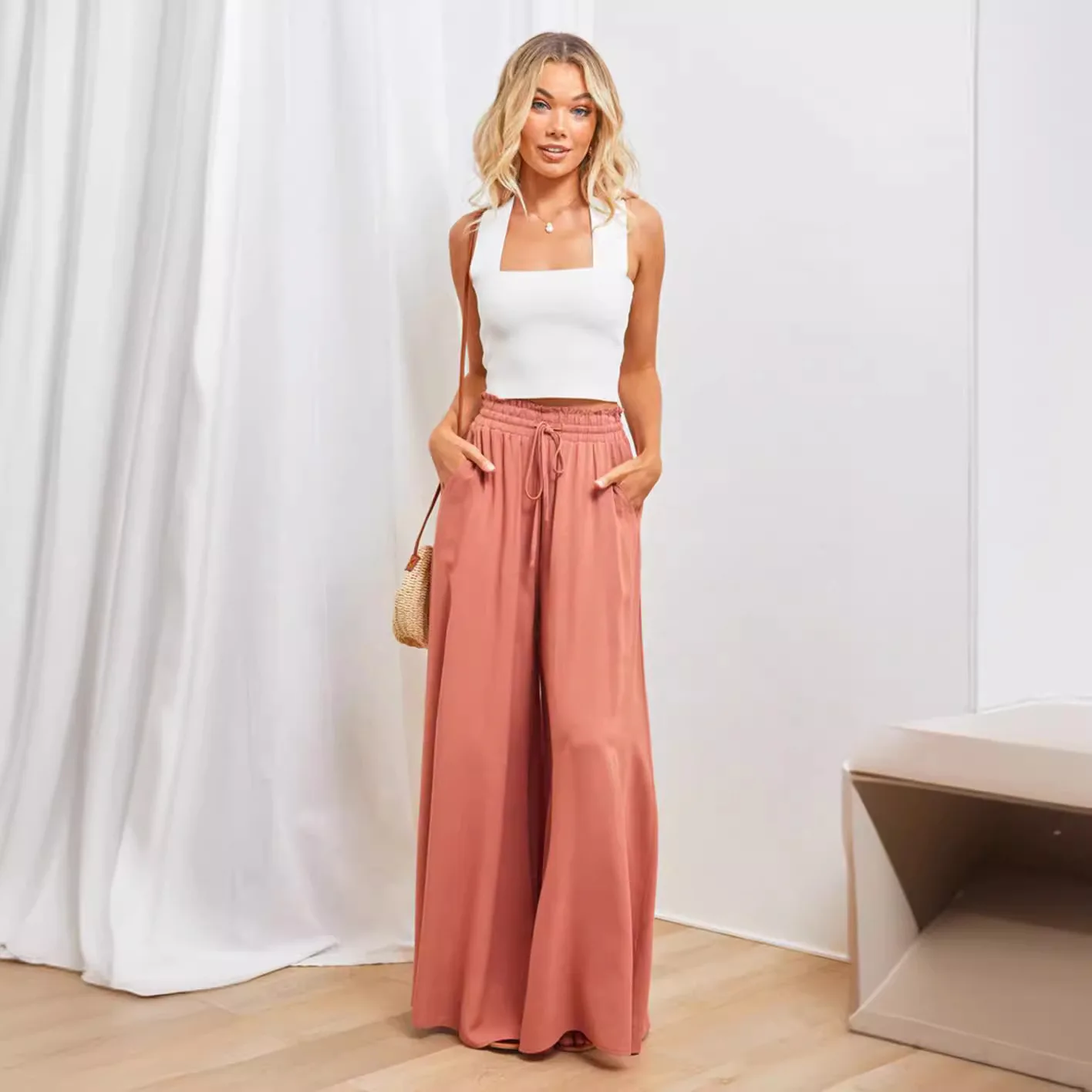 Spring and summer casual wide leg popular loose casual fashionable pants for women
Spring and summer casual wide leg popular loose casual fashionable pants for women