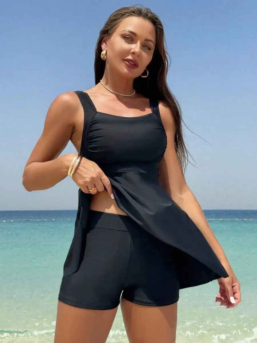Women Solid Color Beach Swim Dress With Shorts Full Coverage Summer Swimsuit
Women Solid Color Beach Swim Dress With Shorts Full Coverage Summer Swimsuit