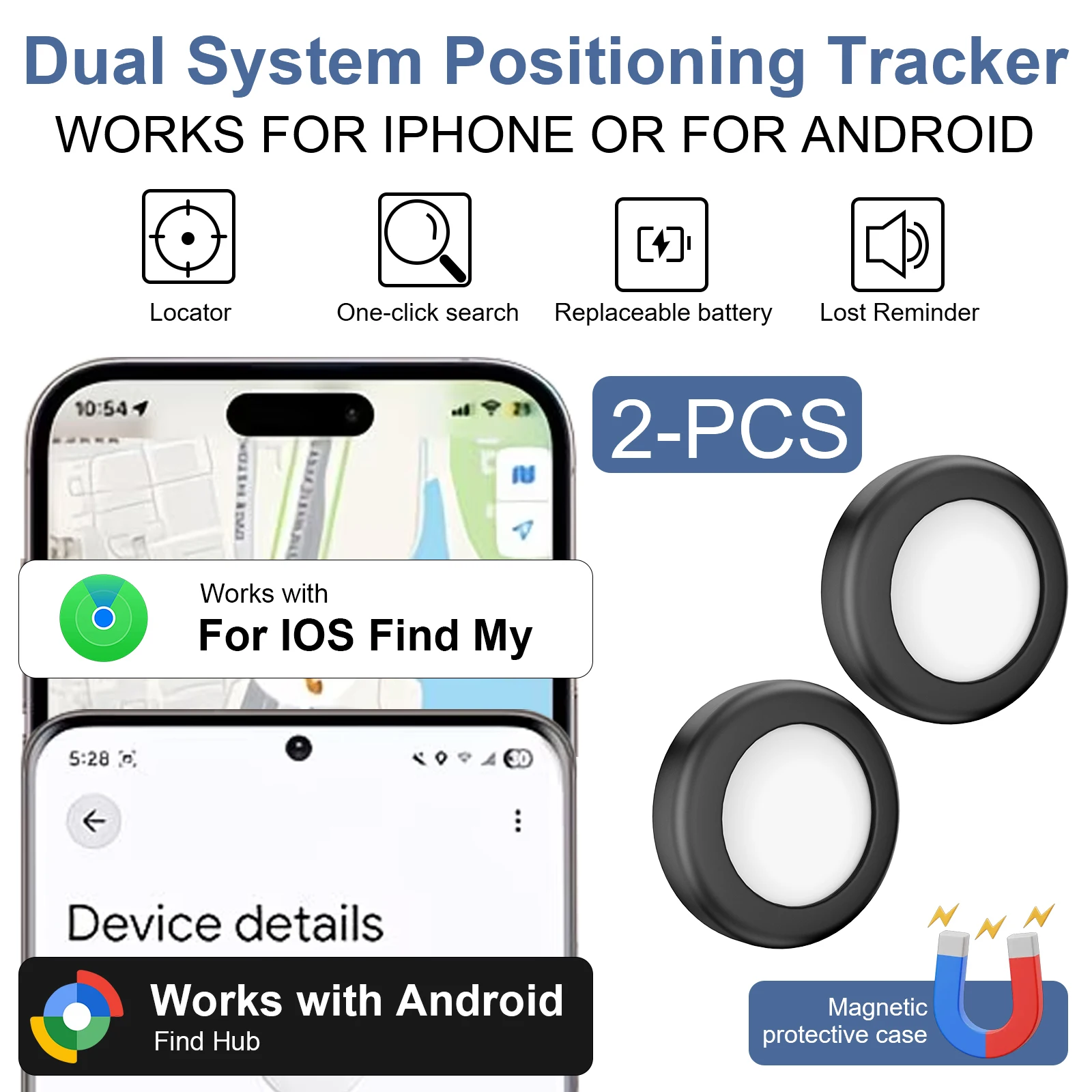 2-Pack Tracker for IOS Find My or Android Find Hub Kits with Strong Magnetic Suction Silicone Shell Anti-loss for Car