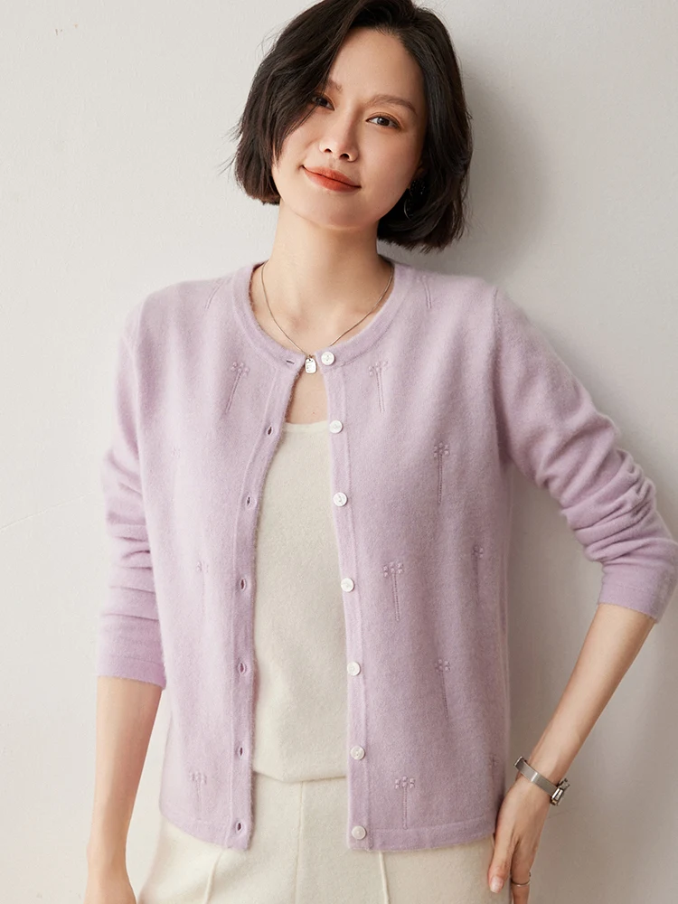 ANGEL 2025 Women's 100% Cashmere O-neck Sweater Small Flower Pattern Cardigan Basic Soft Comfy Spring Autumn Knitwear Shirt Tops
ANGEL 2025 Women's 100% Cashmere O-neck Sweater Small Flower Pattern Cardigan Basic Soft Comfy Spring Autumn Knitwear Shirt Tops