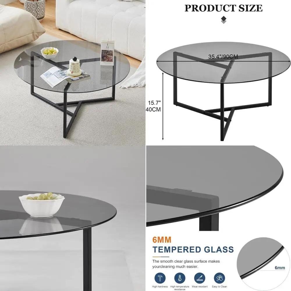 Прочный круглый стеклянный журнальный столик с железными ножками — современный минималистичный дизайн для гостиных и офисов, диаметр 35,4 дюйма
Прочный круглый стеклянный журнальный столик с железными ножками — современный минималистичный дизайн для гостиных и офисов, диаметр 35,4 дюйма