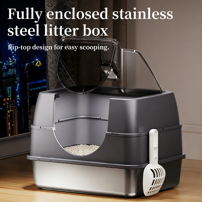 Fully Enclosed Cat Litter Box with Stainless Steel Drawer, Odor Locking, Anti-Splash, Easy Clean Pet Toilet with Scoop
Fully Enclosed Cat Litter Box with Stainless Steel Drawer, Odor Locking, Anti-Splash, Easy Clean Pet Toilet with Scoop