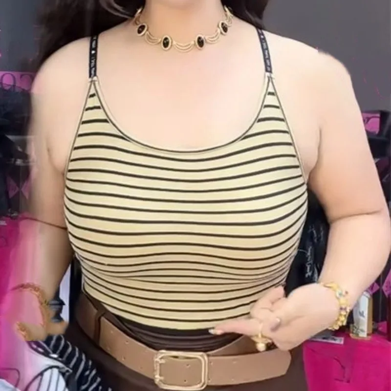 Ladies Fashion Loose New Style Simplicity Trend StripedTank Top With Chest Cushion Sexy Hollow Out Pullover Camisole Bra Underw 
Ladies Fashion Loose New Style Simplicity Trend StripedTank Top With Chest Cushion Sexy Hollow Out Pullover Camisole Bra Underw