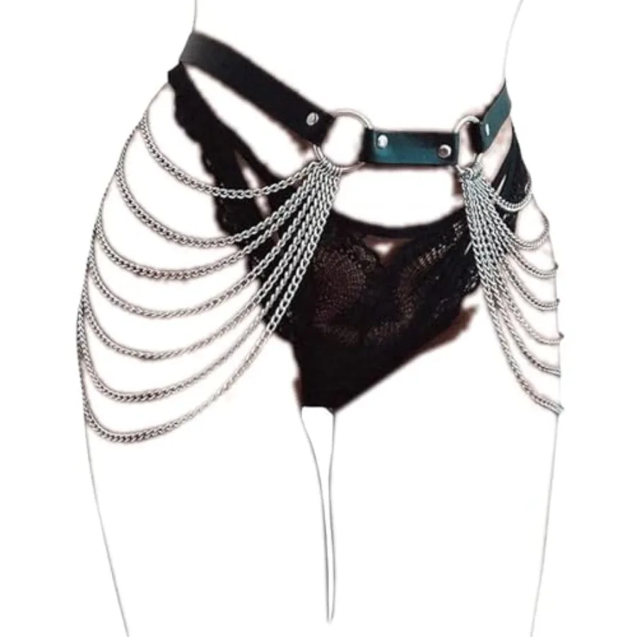 Punk Leather Belly Waist Chain Belt, Punk Sexy Gothic Jewelry Accessories Waist Chain Goth Belt Silver Layered Body Chains
Punk Leather Belly Waist Chain Belt, Punk Sexy Gothic Jewelry Accessories Waist Chain Goth Belt Silver Layered Body Chains