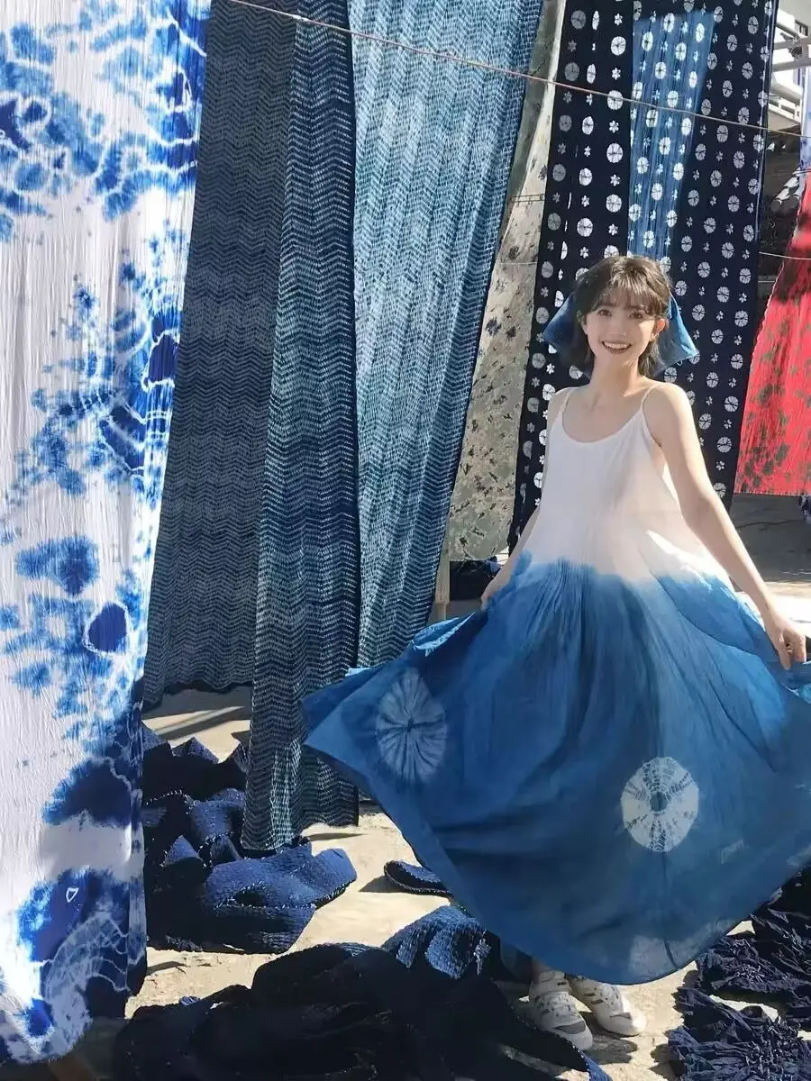 Korea Long Dresses Beach Style Tie Dye Print Blue Dress Women Summer Sleeveless Strap High Waist A-line
Korea Long Dresses Beach Style Tie Dye Print Blue Dress Women Summer Sleeveless Strap High Waist A-line