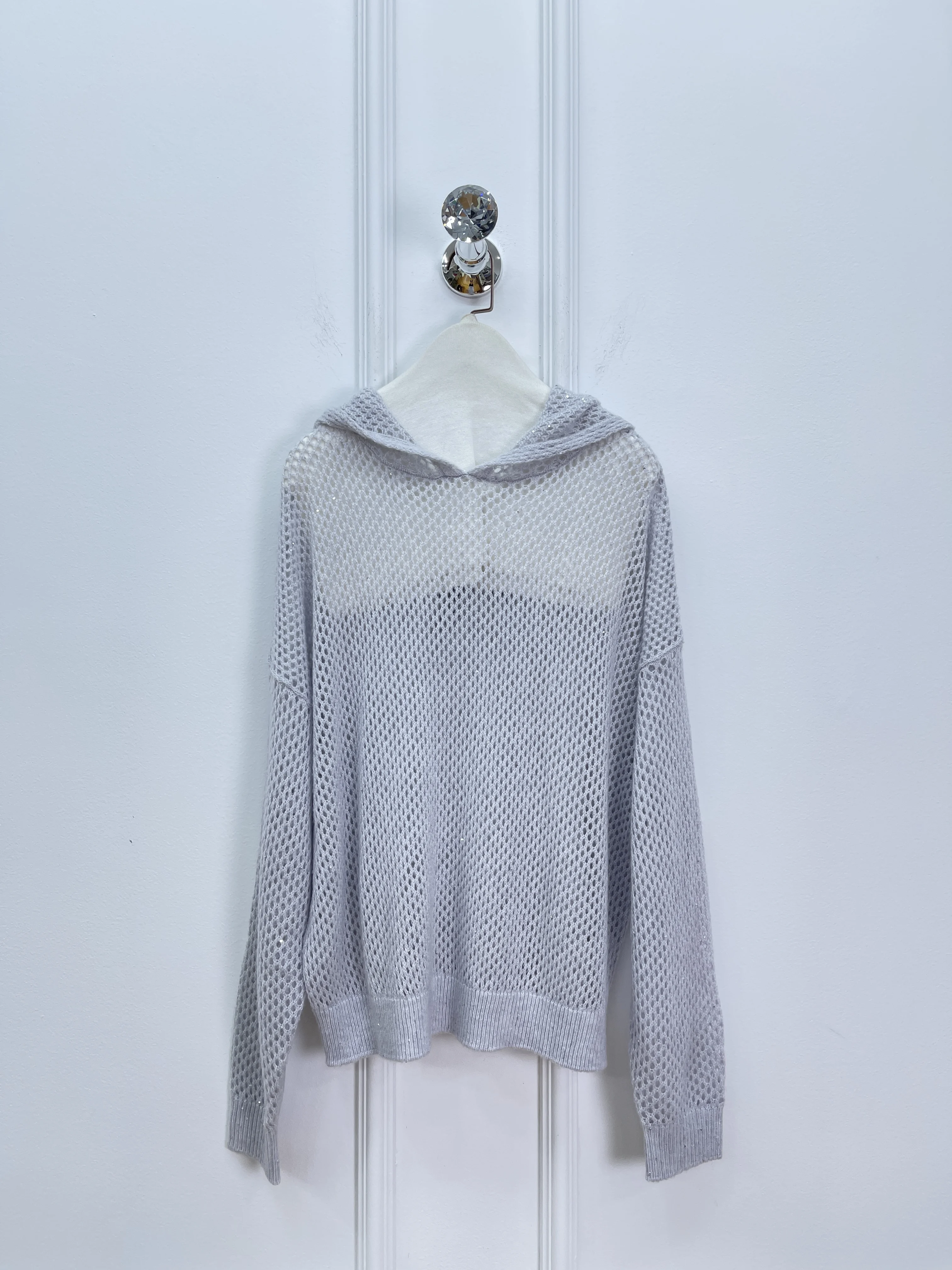 New High-Quality Fashion Sequined Yarn Hooded Hollow Knit Sweater For Women In Early Autumn
New High-Quality Fashion Sequined Yarn Hooded Hollow Knit Sweater For Women In Early Autumn