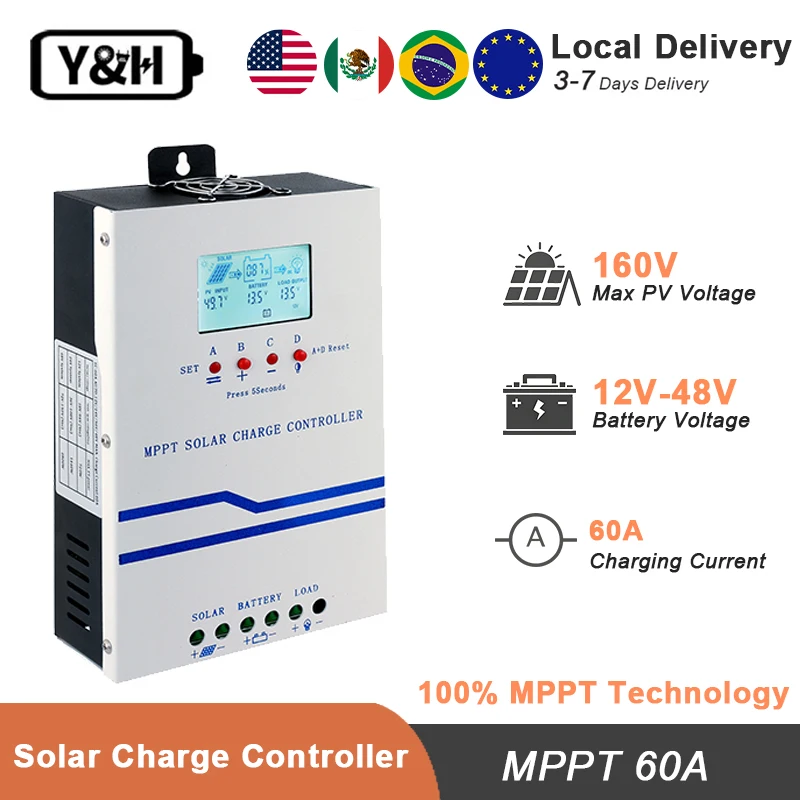 Y&H 60A MPPT Solar Charger Controller 12V 24V 36V 48V Support Parallel and Max 12 Units Max PV Input 160VDC
Y&H 60A MPPT Solar Charger Controller 12V 24V 36V 48V Support Parallel and Max 12 Units Max PV Input 160VDC