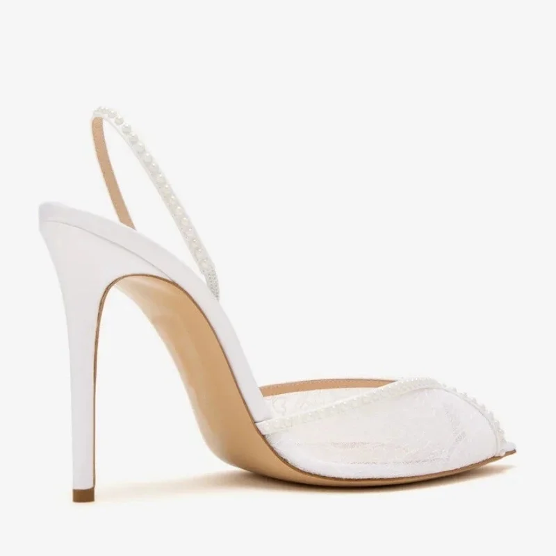 Women's Wedding Sandals Stiletto White Lace Pearl Beaded Slingback Pointed Peep Toe Super High Heel Elegant Bridal Shoes Size 45
Women's Wedding Sandals Stiletto White Lace Pearl Beaded Slingback Pointed Peep Toe Super High Heel Elegant Bridal Shoes Size 45