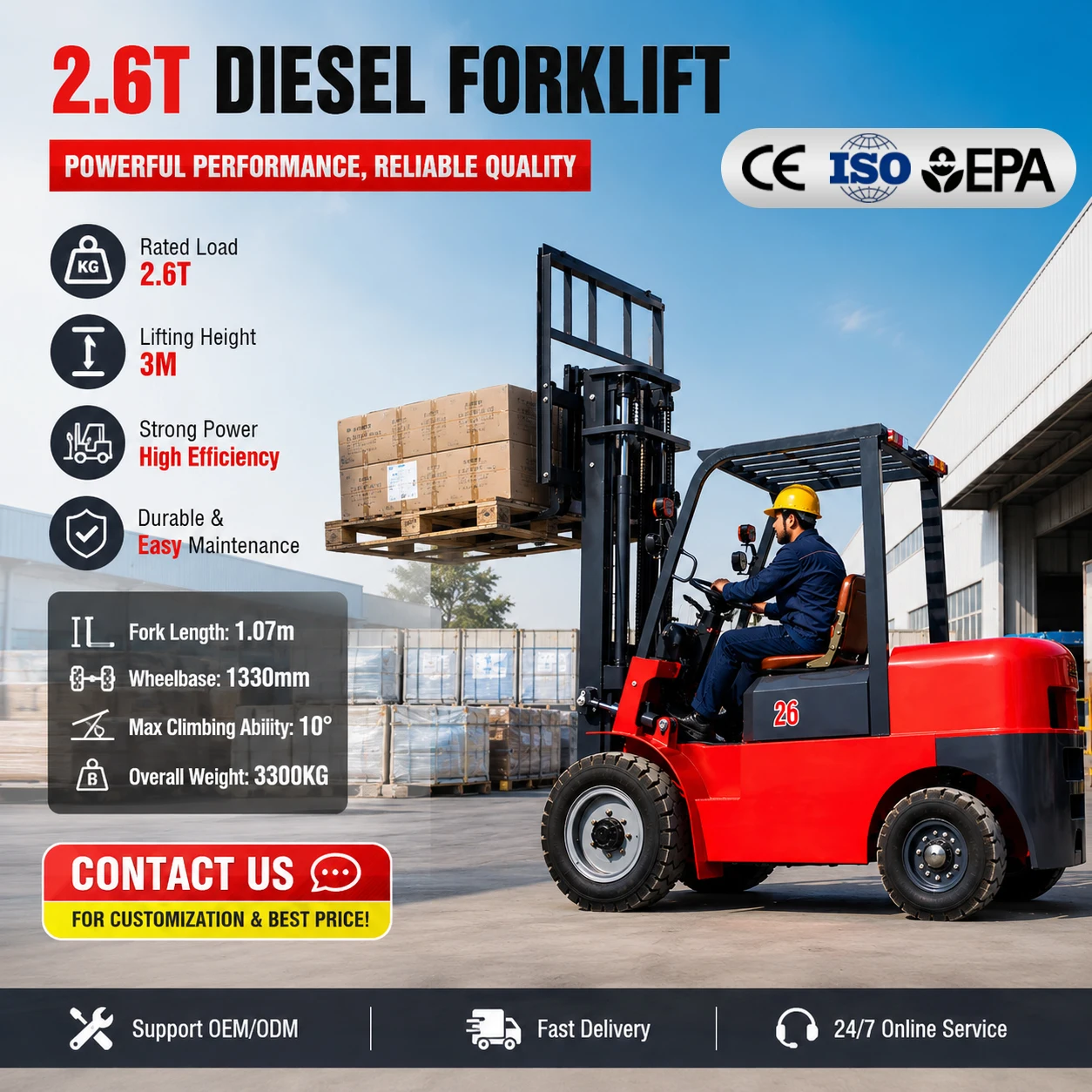 2.6 ton Diesel Forklift 3m Lift Height Mini Diesel Forklifts Truck for Warehouse CE Approved Factory Direct Sales Customizable
2.6 ton Diesel Forklift 3m Lift Height Mini Diesel Forklifts Truck for Warehouse CE Approved Factory Direct Sales Customizable