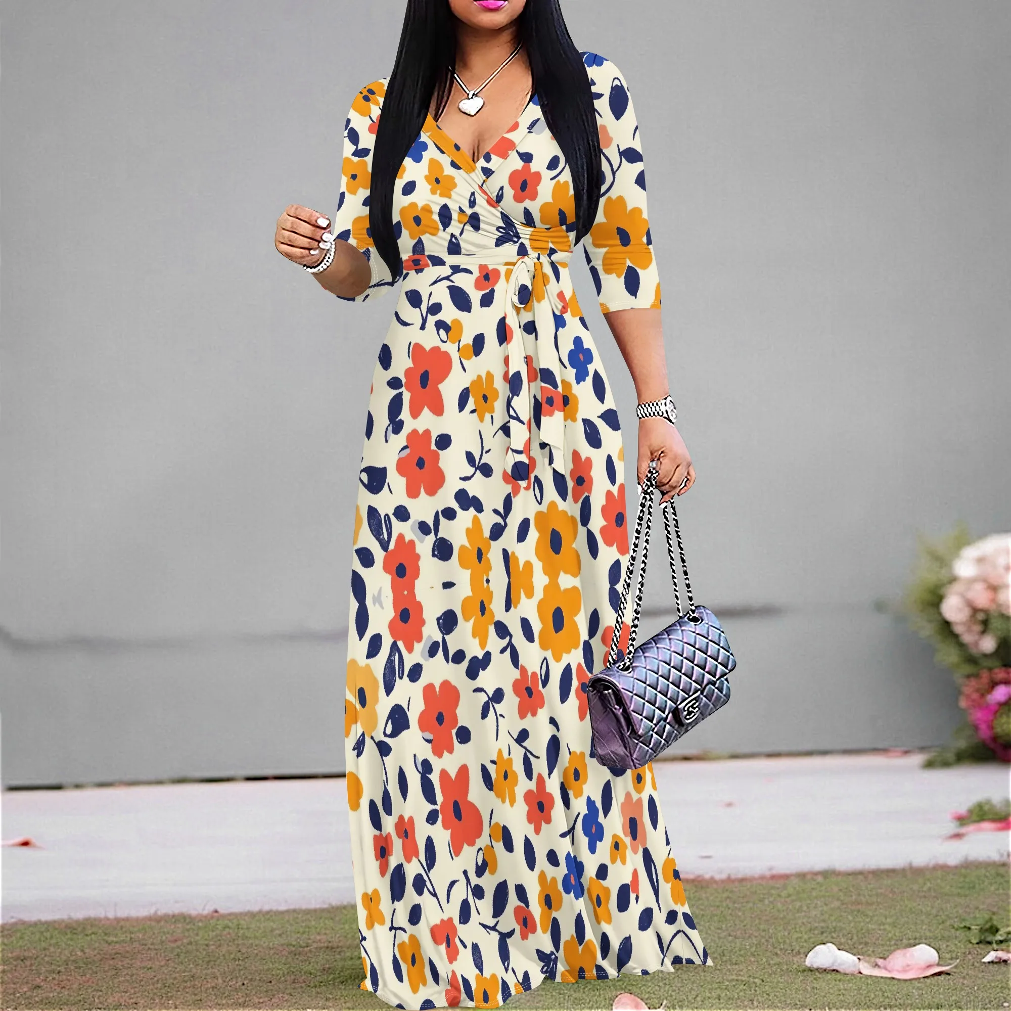 Vintage Flowers Graphics Dresses for Women Casual Sexy V Neck 3/4 Sleeves Fashion Dress Ruched Belted Trendy Maxi Dress
Vintage Flowers Graphics Dresses for Women Casual Sexy V Neck 3/4 Sleeves Fashion Dress Ruched Belted Trendy Maxi Dress