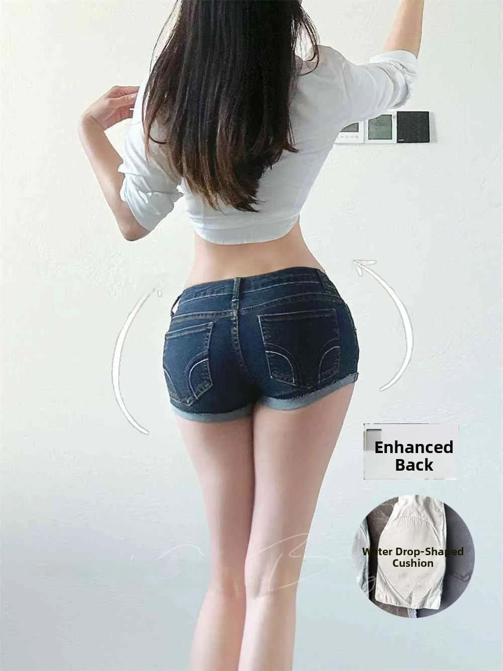 Low-Waist Women's Denim Shorts with Butt Pad Ultra-Short Washed Blue Jeans Spring Summer Trendy High Elastic Cotton Denim
Low-Waist Women's Denim Shorts with Butt Pad Ultra-Short Washed Blue Jeans Spring Summer Trendy High Elastic Cotton Denim