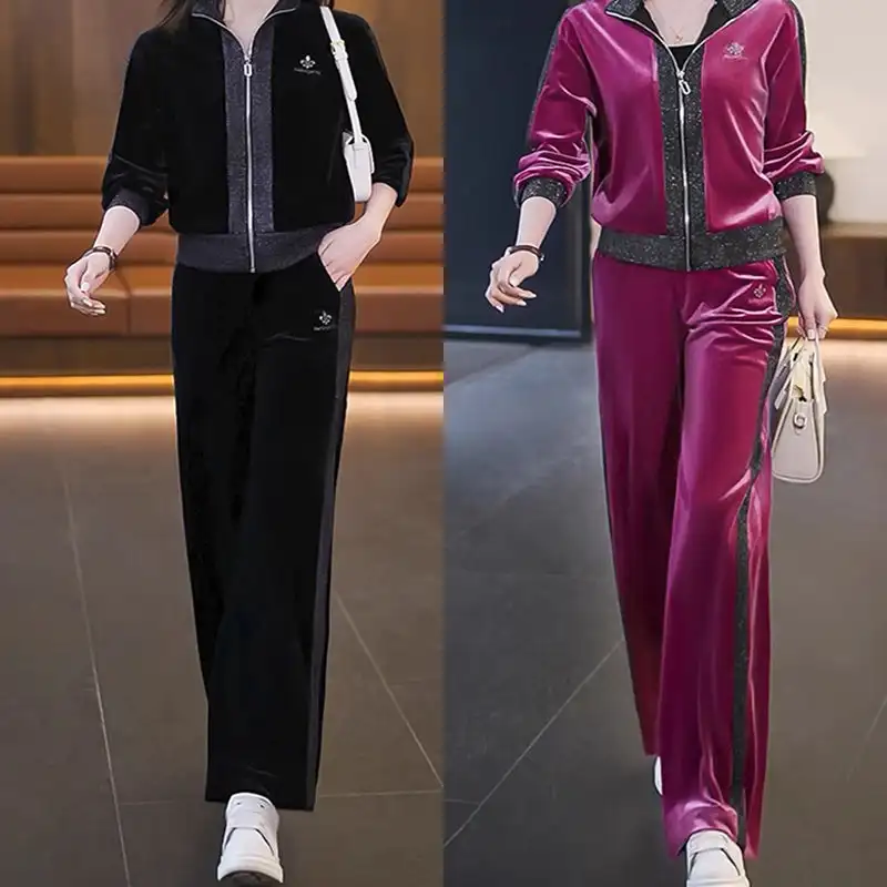 Womens Velvet- Contrast Color 2-Piece Tracksuit Winter Thick Velvet Tracksuit Womens Sweatshirt Suits Plush Velour Pants Outfit
Womens Velvet- Contrast Color 2-Piece Tracksuit Winter Thick Velvet Tracksuit Womens Sweatshirt Suits Plush Velour Pants Outfit
