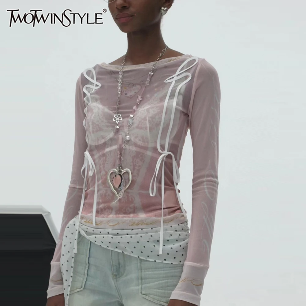 TWOTWINSTYLE Hit Color Spliced Lace Up Slimming T Shirts for Women O Neck Long Sleeve T Shirt Female Fashion Style
TWOTWINSTYLE Hit Color Spliced Lace Up Slimming T Shirts for Women O Neck Long Sleeve T Shirt Female Fashion Style